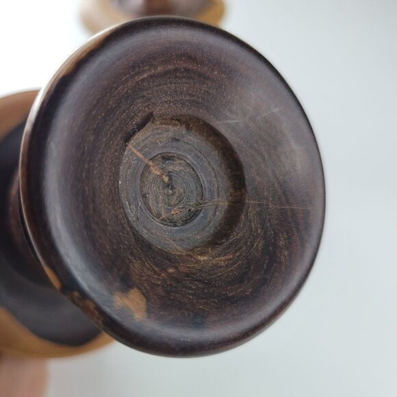 Wooden Candlestick Holders Tapered Solid Grain Two Tone Turned Pair Set 6.5 Inch - Picture 4 of 16